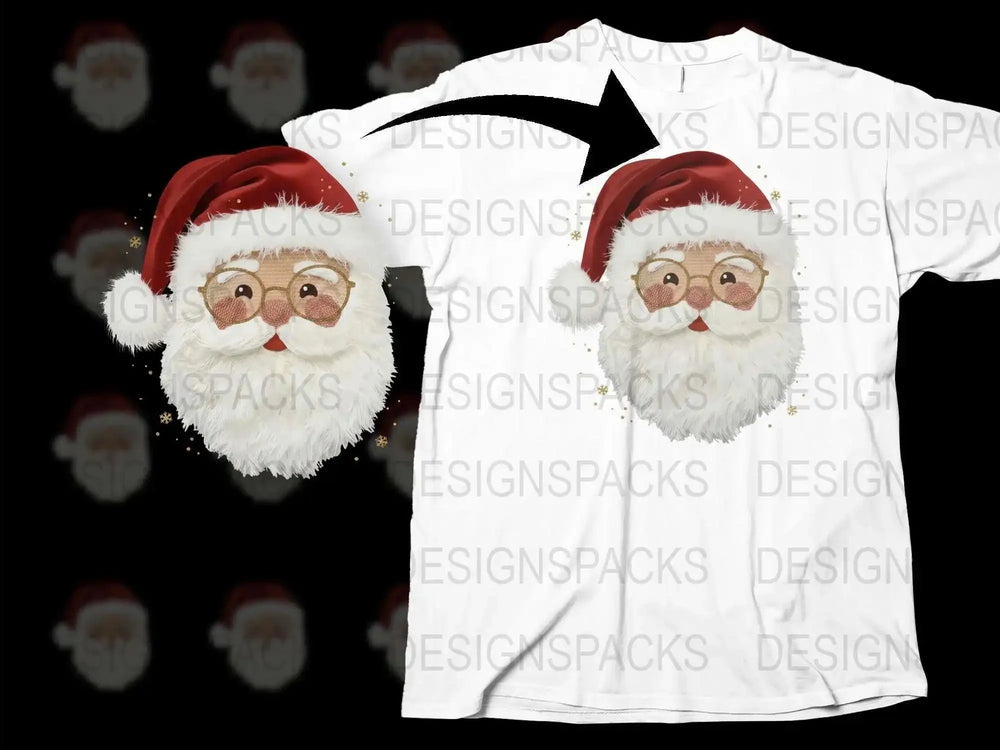 Festive Santa Claus Face T-Shirt, Christmas Holiday Graphic Tee, Unisex White Shirt for Winter