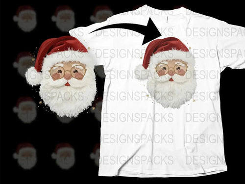 Festive Santa Claus Face T-Shirt, Christmas Holiday Graphic Tee, Unisex White Shirt for Winter