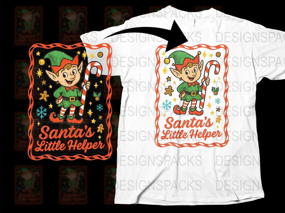 Santa's Little Helper Elf Graphic T-Shirt, Festive Christmas Holiday Apparel for All Ages