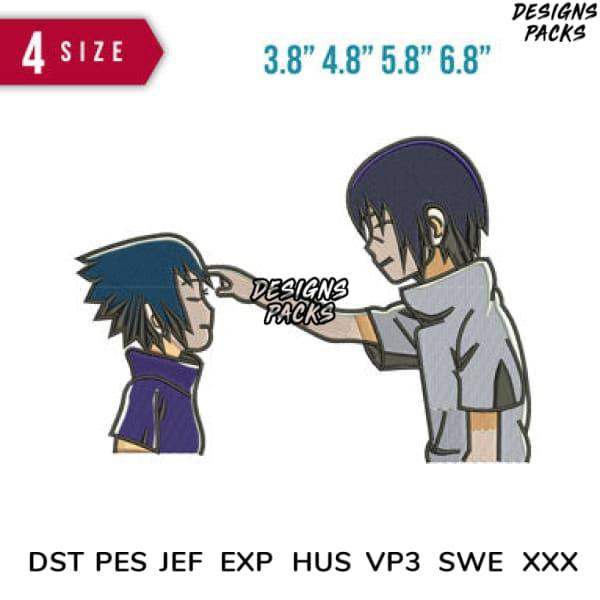 Anime-style embroidery design featuring two characters, available in DST PES JEF formats for instant download