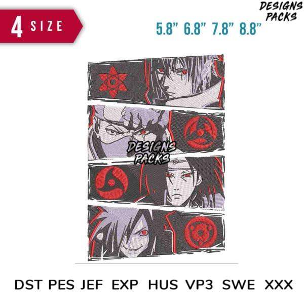 Anime character embroidery designs in 4 sizes, print-ready formats for DTG/DTF, tumbler wraps
