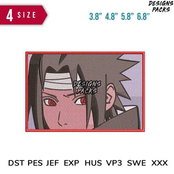 Anime character embroidery design with 4 size options, compatible with DST PES JEF formats for instant download