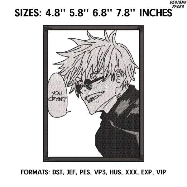 Satoru Gojo Embroidery Design File, Jujutsu Kaisen Anime Embroidery Design, Machine Design Pes Dst. Anime Pes Design