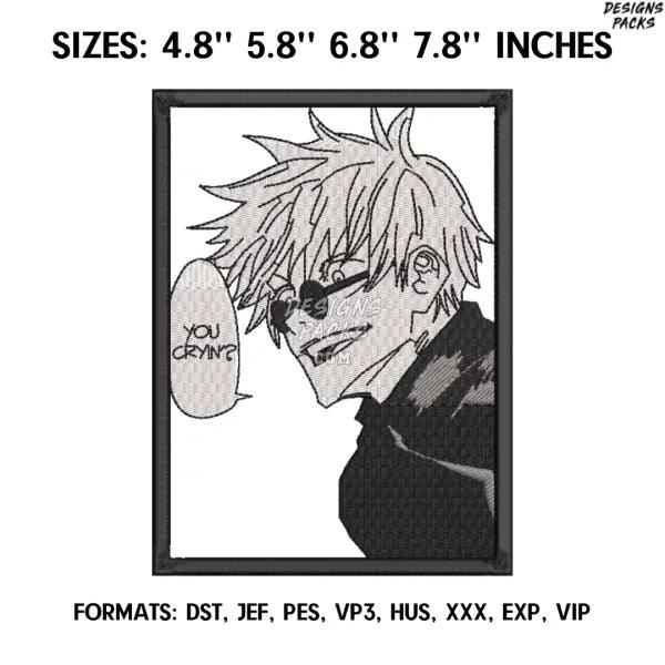 Satoru Gojo Embroidery Design File, Jujutsu Kaisen Anime Embroidery Design, Machine Design Pes Dst. Anime Pes Design