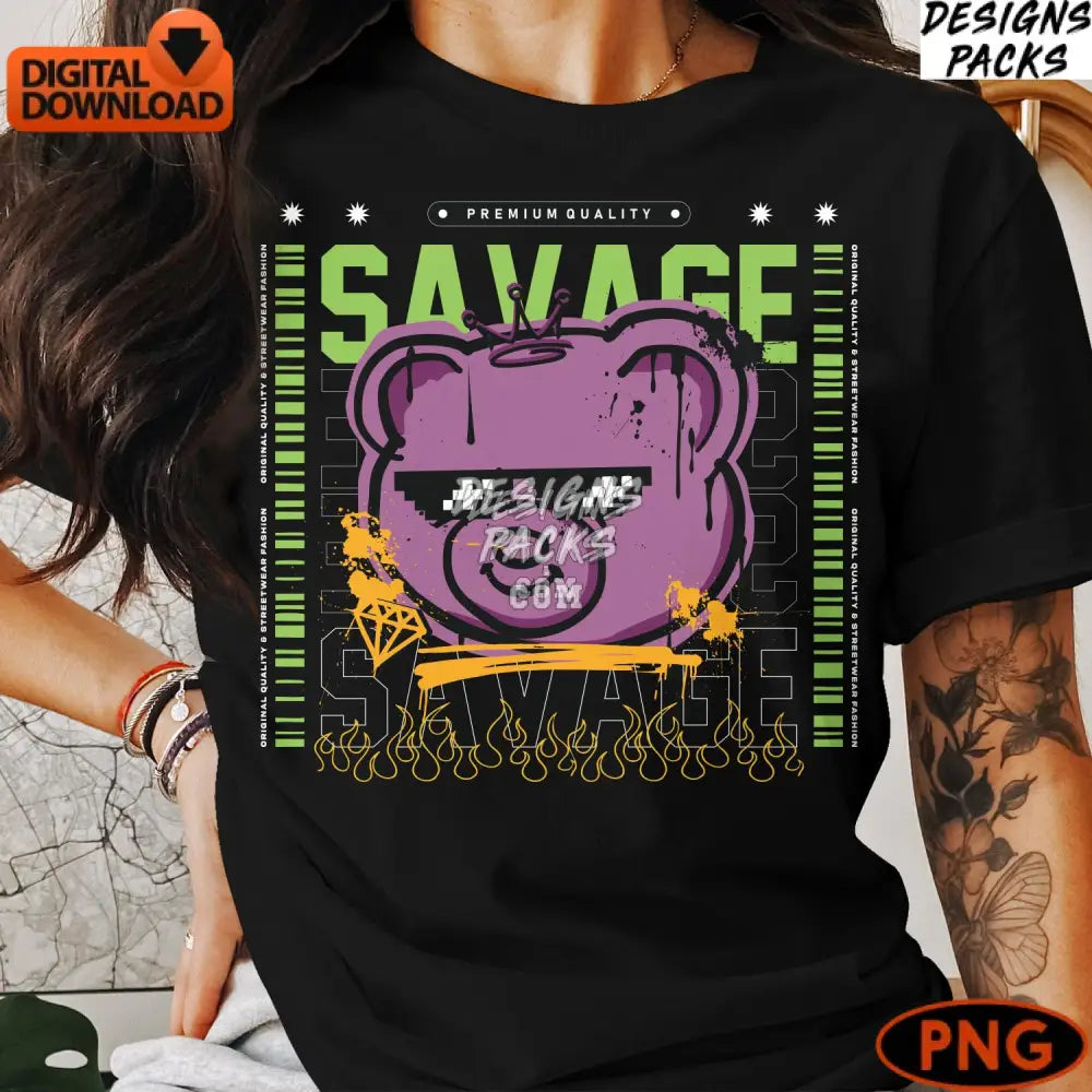 Savage Bear With Crown Digital Art Premium Quality Hip Hop Png Instant Download