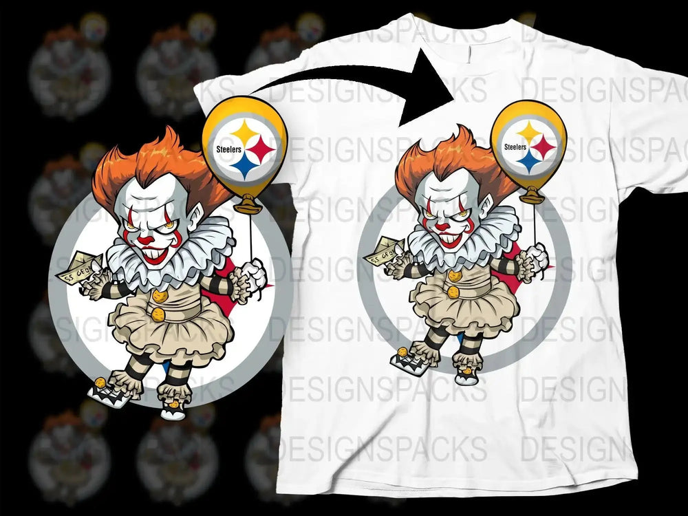 Scary Clown Holding Steelers Logo Balloon Png Digital Download