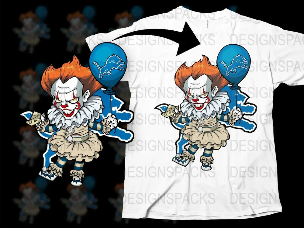 Scary Clown Inspired Unique Detroit Lions Png Digital Download