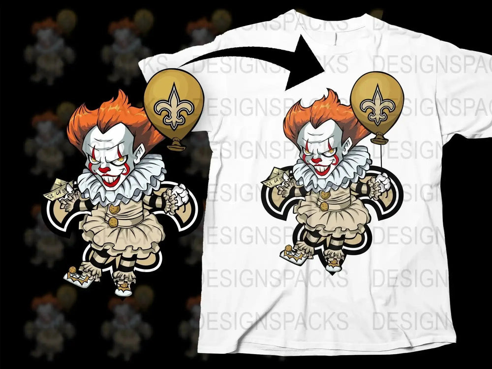 Scary Clown with Balloon NFL Football Team Logo Png Digital Download