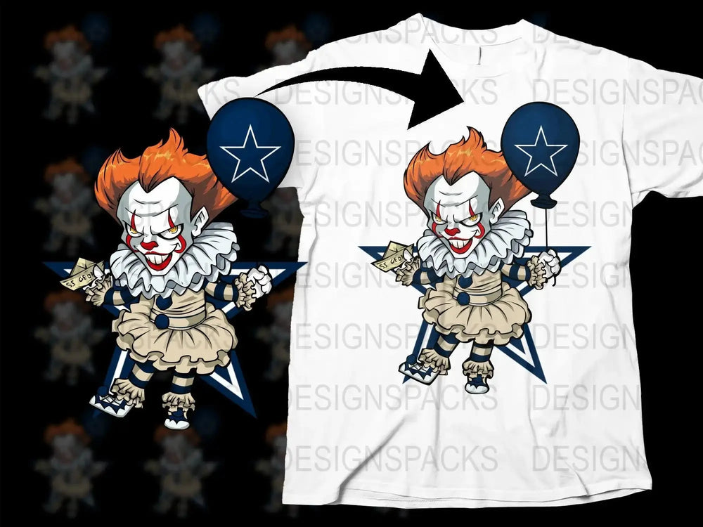 Scary Clown with Balloon NFL Football Team Logo Png Digital Download