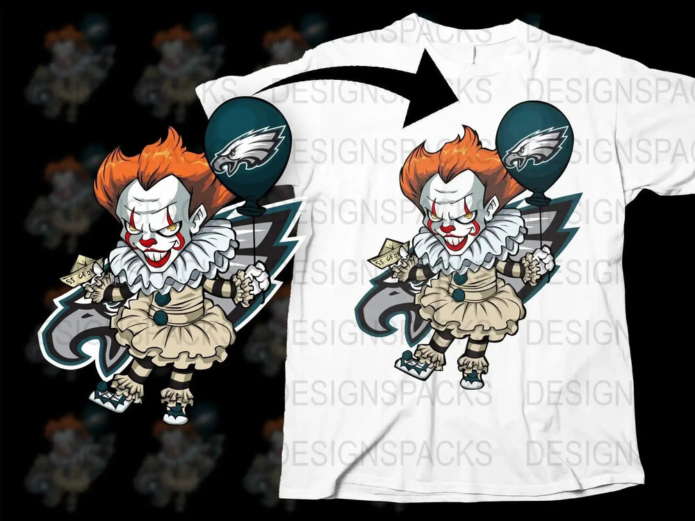 Scary Clown with Creepy Red Balloon NFL Eagles Png Digital Download