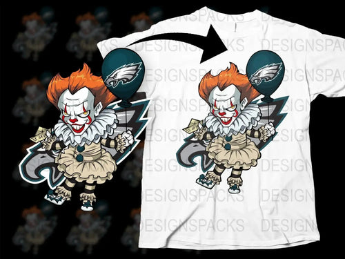 Scary Clown with Creepy Red Balloon NFL Eagles Png Digital Download