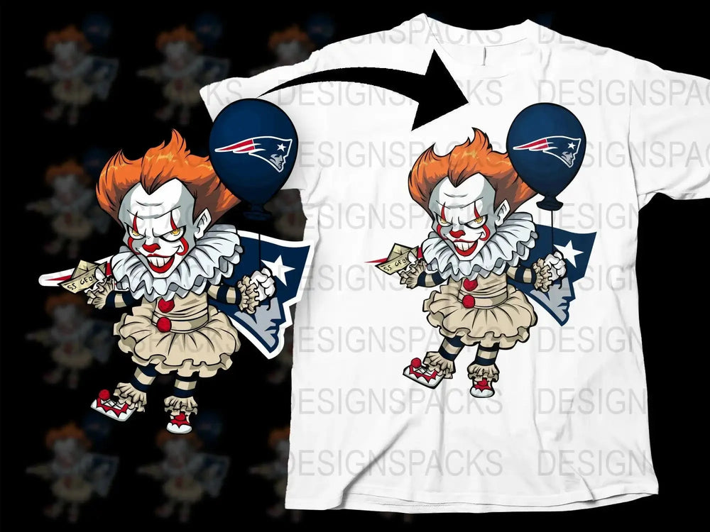 Scary Clown with New England Football Logo Png Digital Download