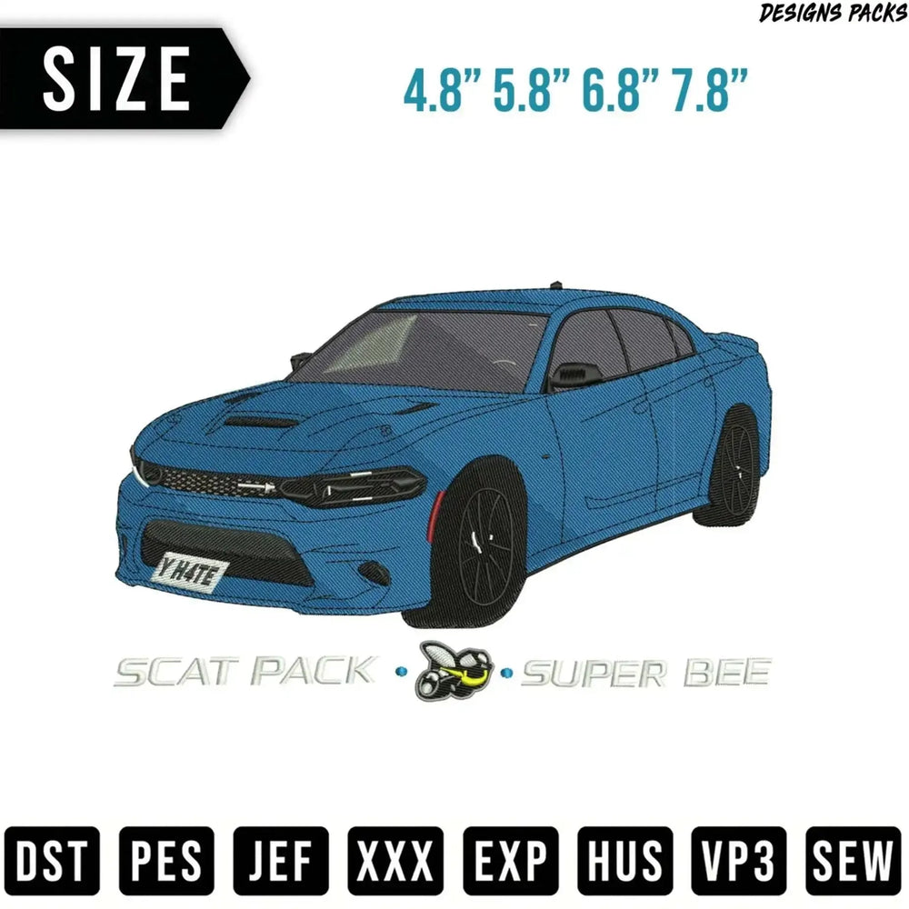 Scat Pack Charger Muscle Car Embroidery Design