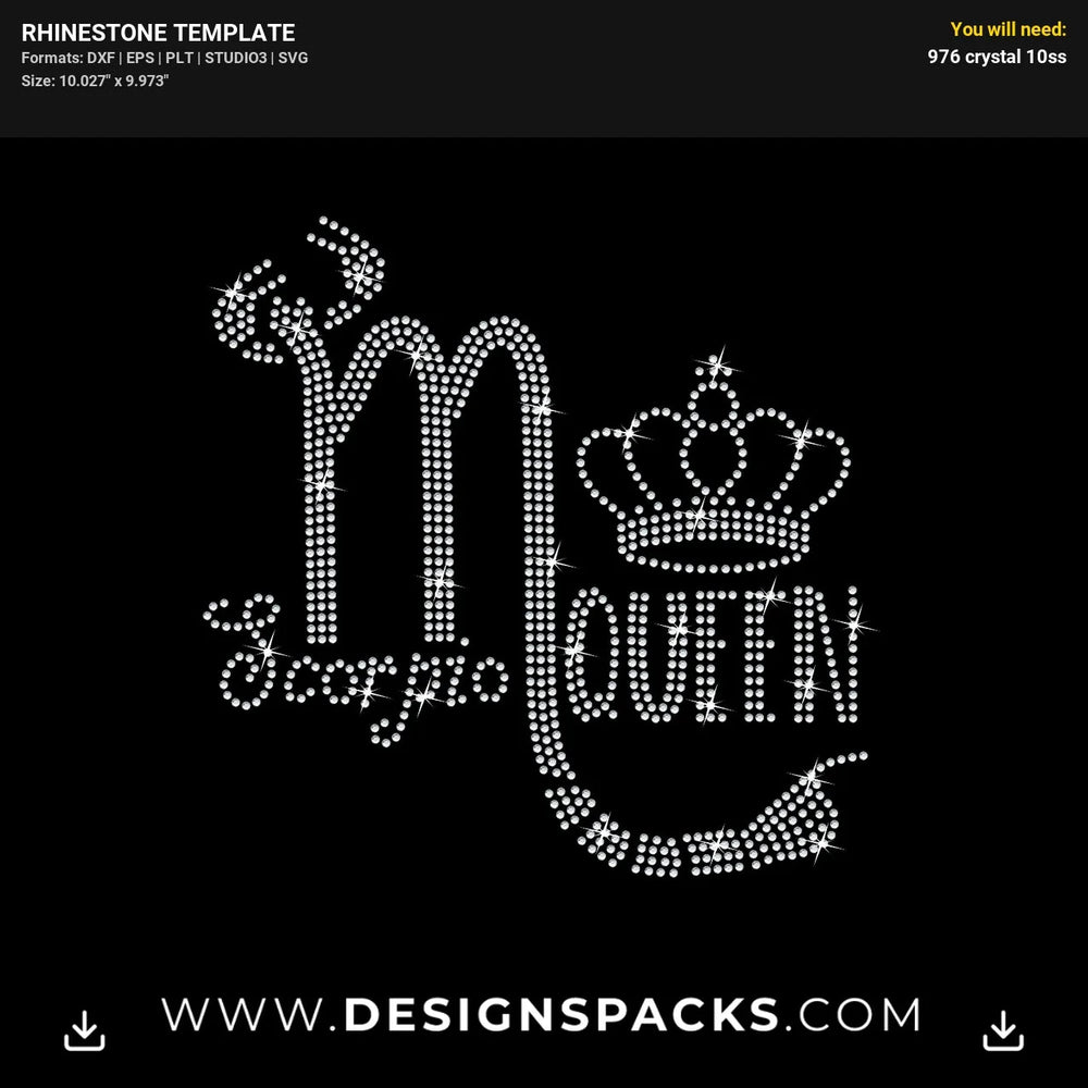 Scorpio Queen Astrology Birthday Rhinestone Digital Template