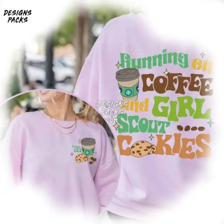 Scout Girl Cookies Dealer Running On Coffee And Png Design