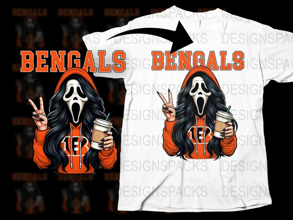 Scream Ghostface Girl Cincinnati Bengals Coffee Png Digital Download