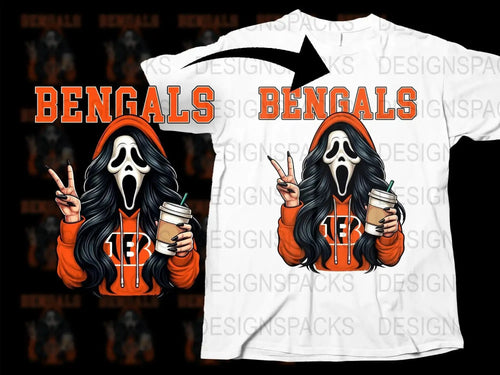Scream Ghostface Girl Cincinnati Bengals Coffee Png Digital Download