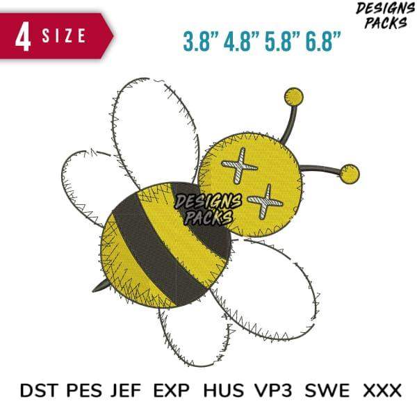 Cute bee embroidery design in 4 sizes, compatible with DST PES JEF formats for instant download