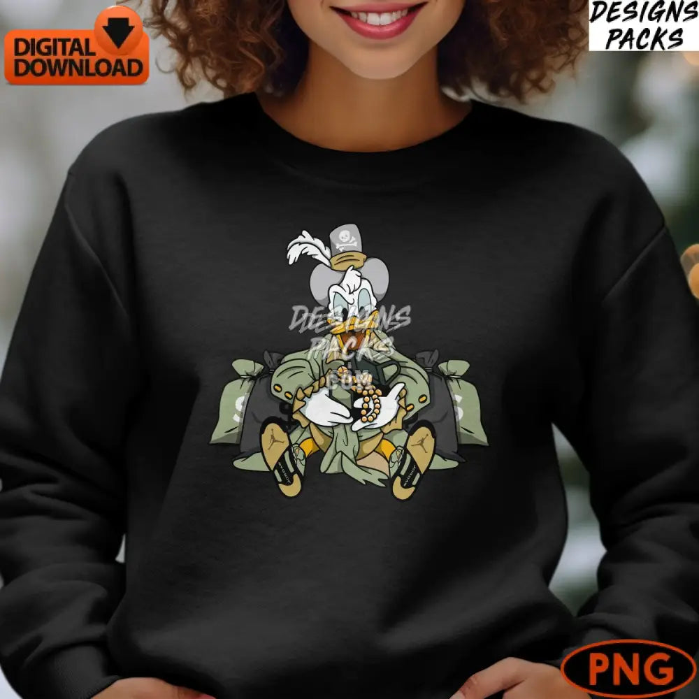 Scrooge Mcduck Digital Art Cartoon Duck With Money Rich Character Png Instant Download
