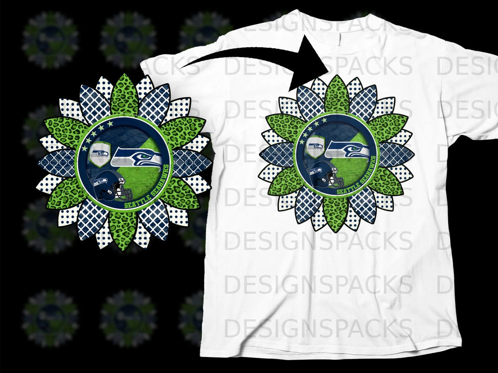 Seattle Seahawks sunflower design with football helmet and logo.