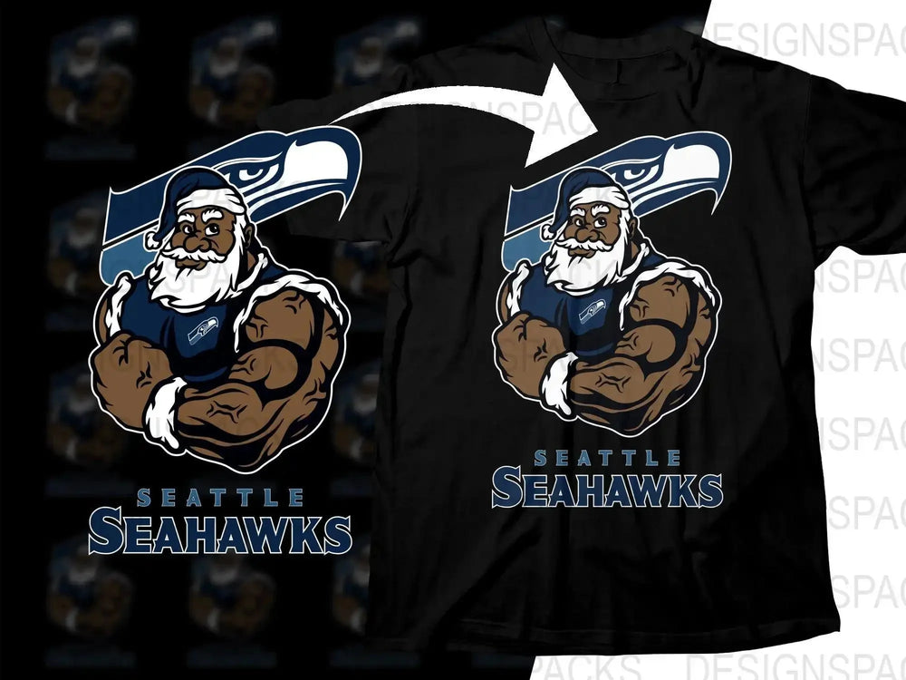 Seattle Seahawks Black Santa Christmas Football Png Digital Download