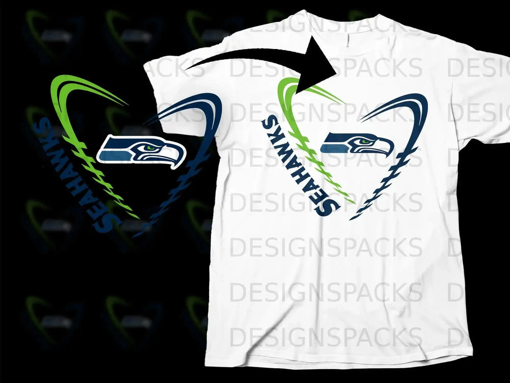 Seahawks Logo and Heart Design Graphic T-shirt