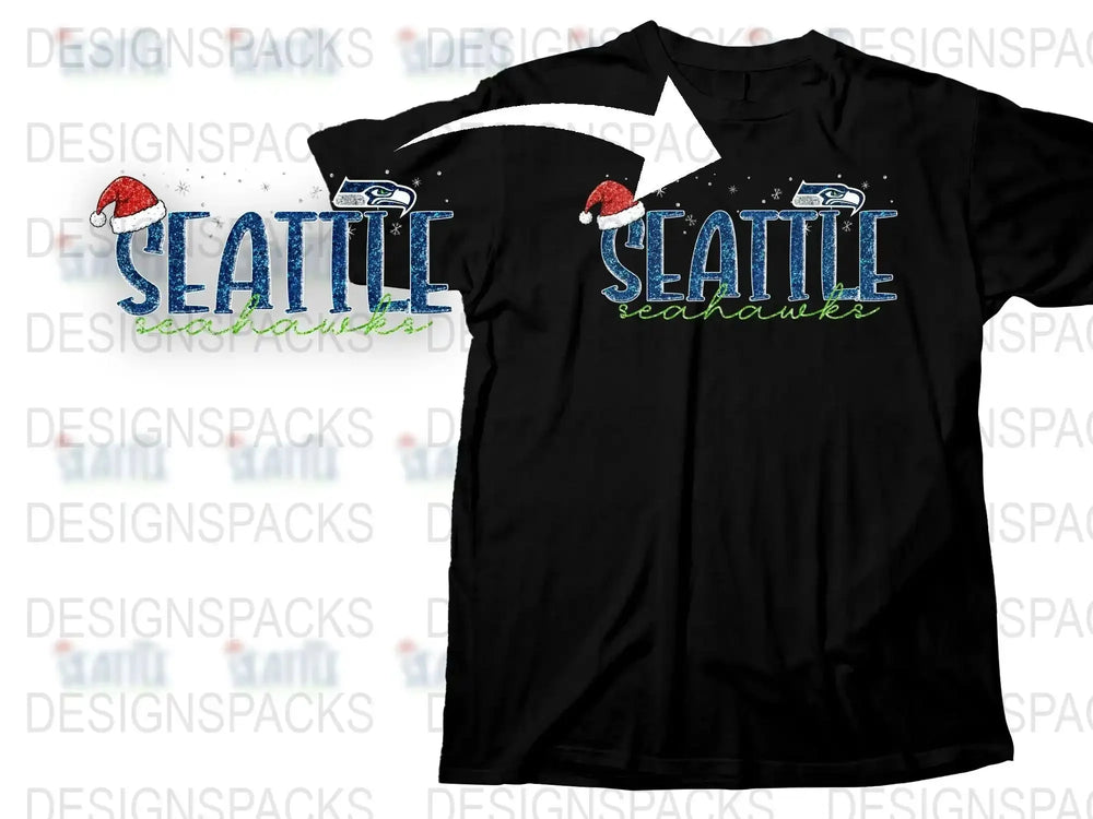 Seattle Seahawks Christmas T-Shirt, Holiday Santa Hat Graphic Tee, Festive Football Apparel, Fan Gift
