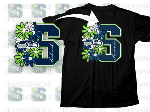 Floral Number 12 Seattle Inspired T-Shirt, Black Sports Fan Apparel, Unisex Graphic Tee