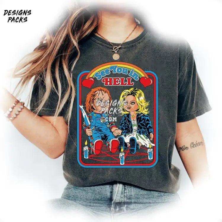 See You In Hell Child’s Play Chucky And Tiffany Halloween Png Design