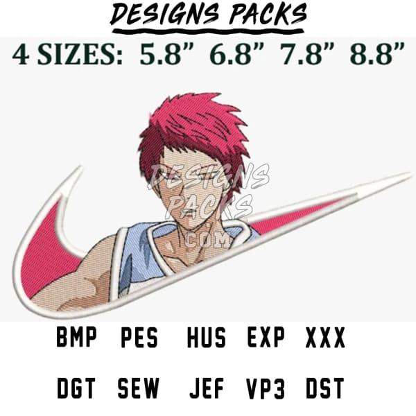Anime character embroidery design in Nike swoosh, 4 sizes, PES BMP HUS formats for DTG DTF printing