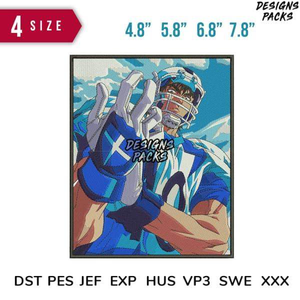 Football player embroidery design in 4 sizes, DTF/DTG ready, PES DST formats for instant download