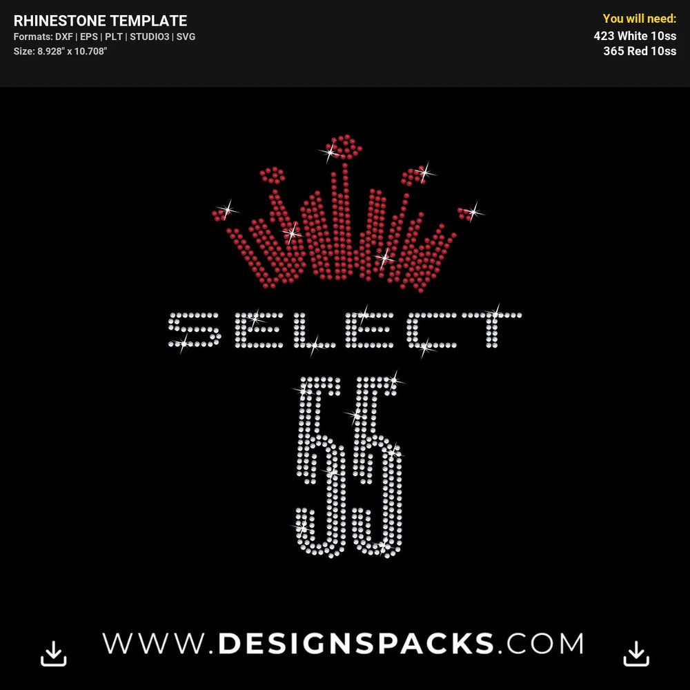 Select 55 Crown Logo Rhinestone Digital Template