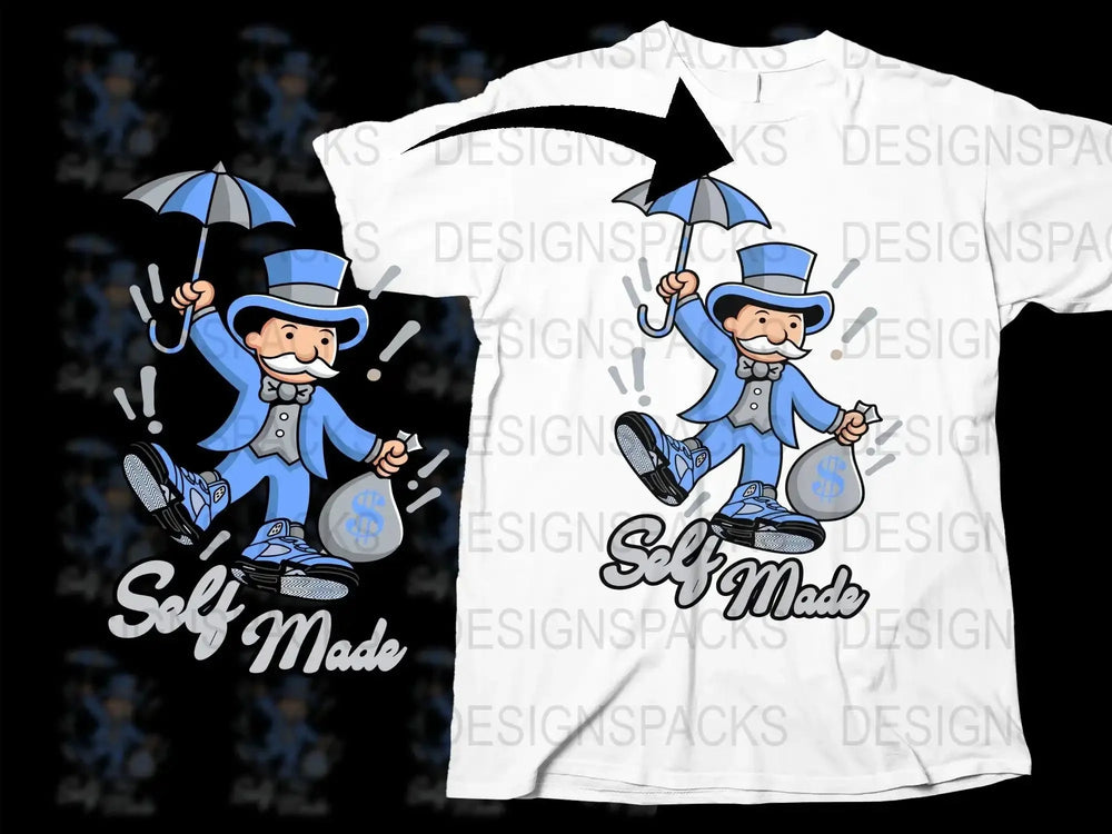 Self Made Character with Umbrella and Bag Png Digital Download