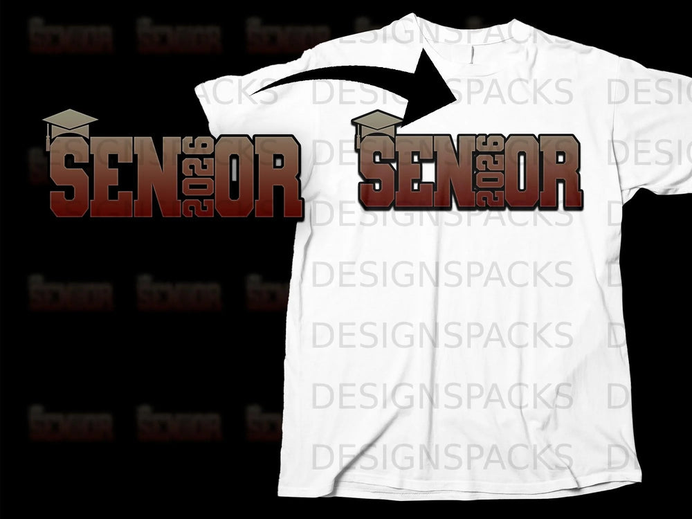 White t-shirt with "SENIOR 2026" graphic and graduation cap.