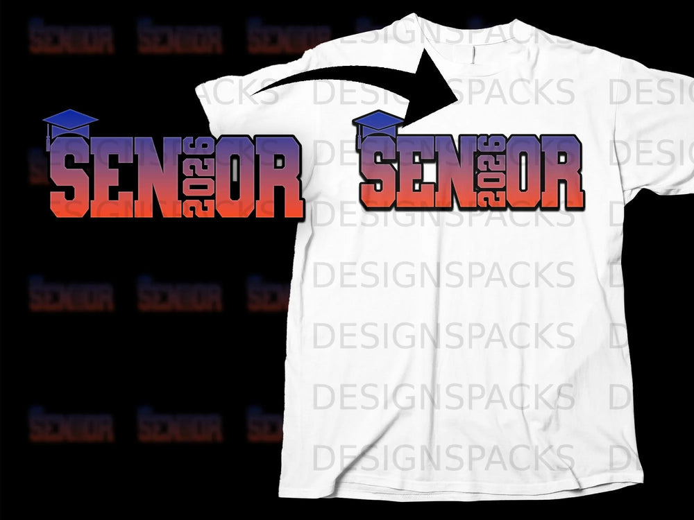 Senior 2026 graphic with graduation cap on a white t-shirt.