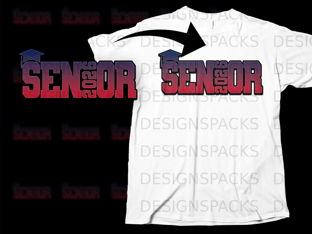 White t-shirt with "Senior 2026" graphic and graduation cap.