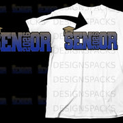 White t-shirt with "SENIOR 2026" text and graduation cap graphic.