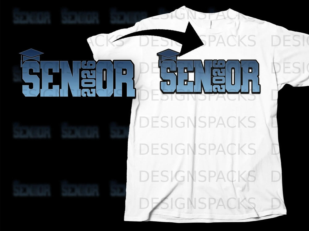 White t-shirt with 2026 Senior graphic featuring graduation cap.
