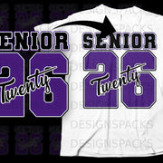 Purple "Senior 26 Twenty" design with the number displayed prominently.