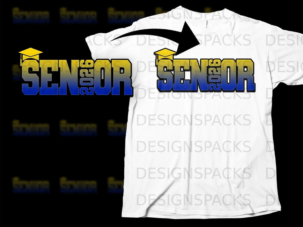 White t-shirt with a "SENIOR 2026" graphic and graduation cap.