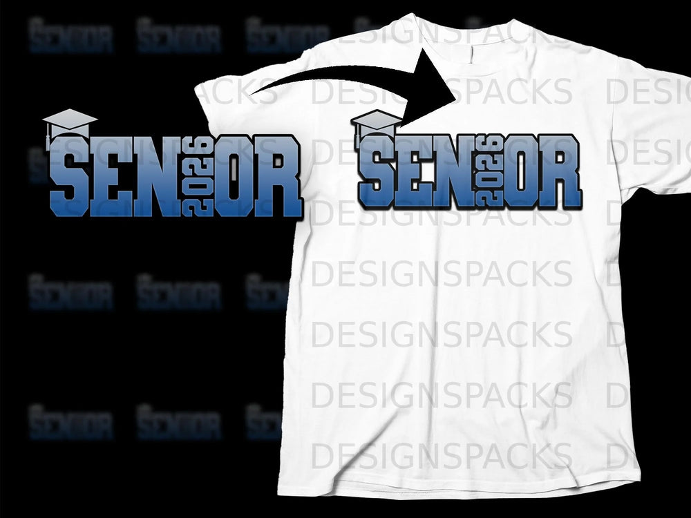 White t-shirt with "Senior 2026" graphic with graduation cap.