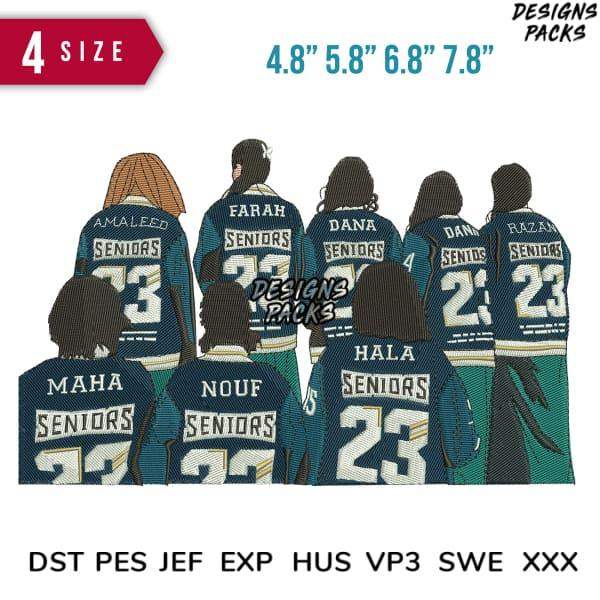 Senior hockey jersey embroidery designs in 4 sizes, print-ready formats for DTG/DTF & embroidery machines