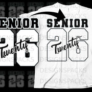 Black and white "Senior 26" graphic with the word "Twenty" below the numbers.