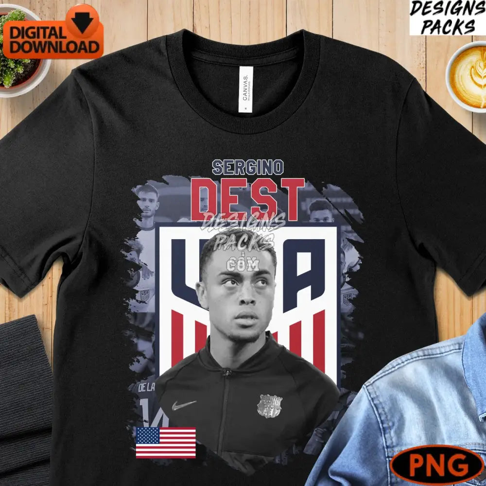 Sergino Dest Usa Soccer Digital Art Instant Download Patriotic Sports