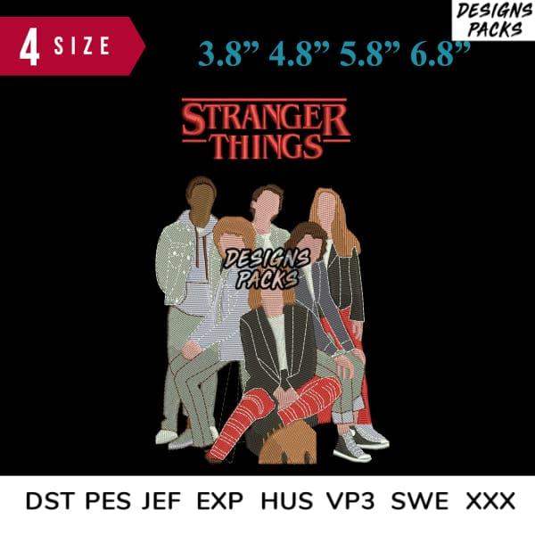 Stranger Things embroidery design bundle in DST PES formats, 4 sizes available