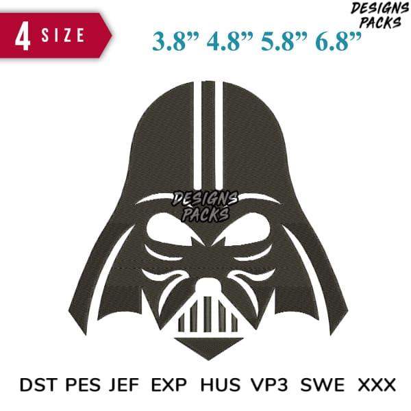 Darth Vader embroidery design in 4 sizes, compatible with DST PES JEF formats for instant download