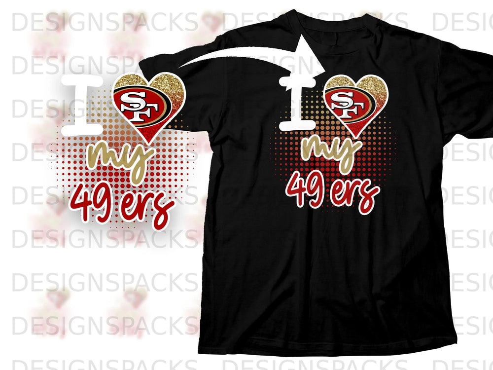 Black t-shirt with "I my 49ers" text and San Francisco 49ers logo.