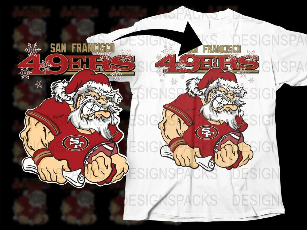 SF 49ERS Team Christmas Football Santa Png Digital Download