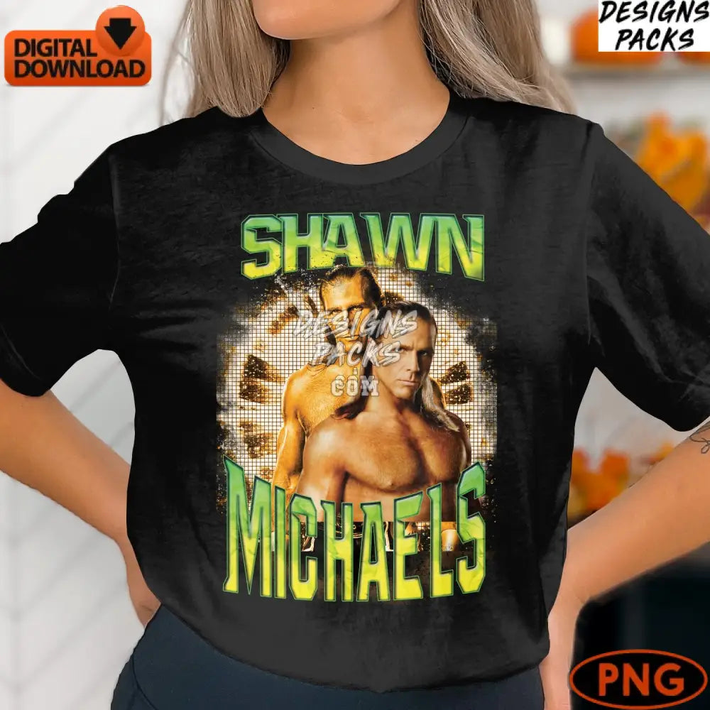 Shawn Michaels Wrestling Legend Digital Art Png Instant Download Classic Wrestler Vintage Style