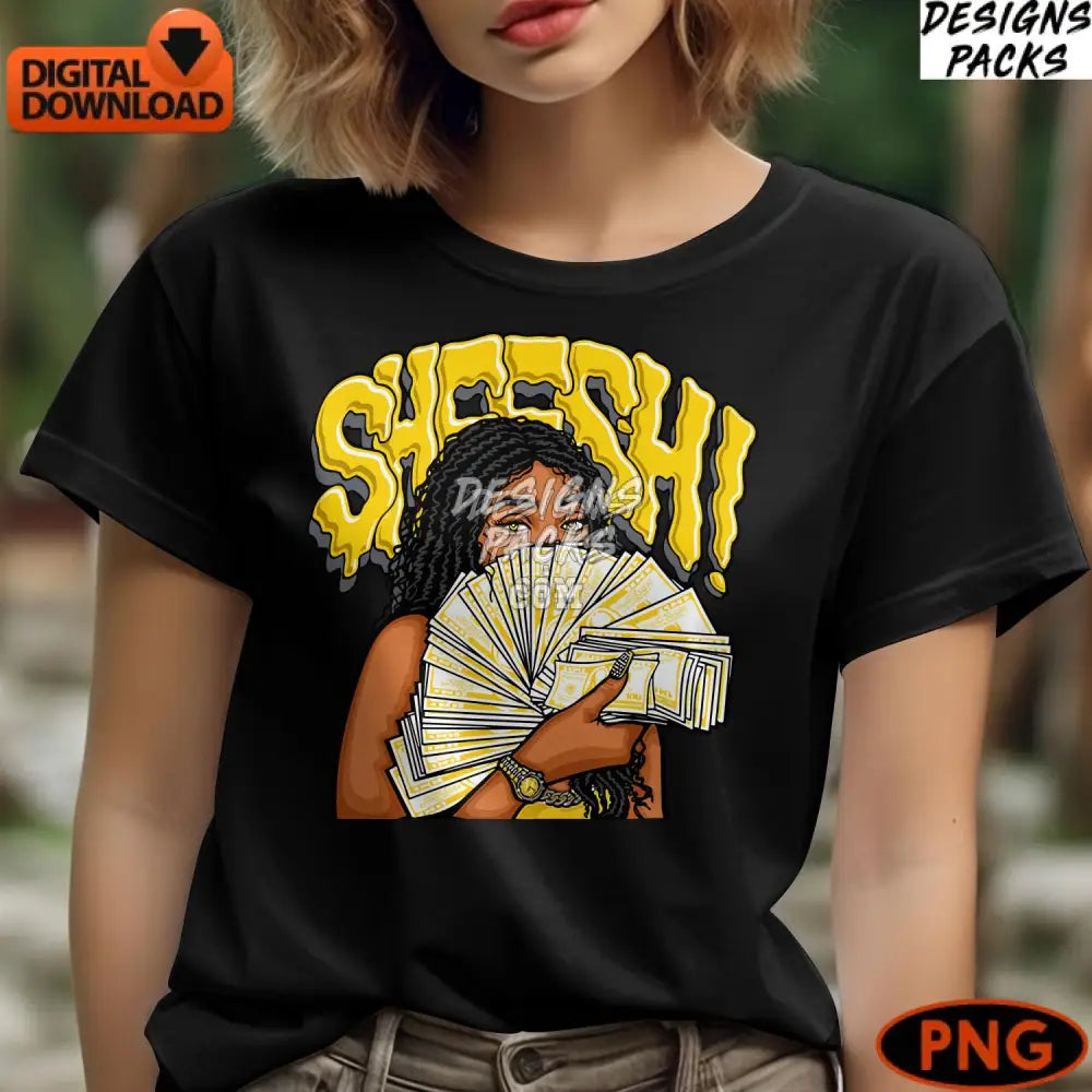 Sheesh Cartoon Money Woman Illustration Digital Png Download Urban Art Modern Print Black With